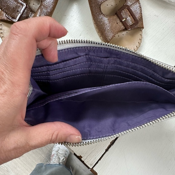 Coach Metallic Silver & Blue Patchwork Wristlet Clutch - Picture 6 of 9